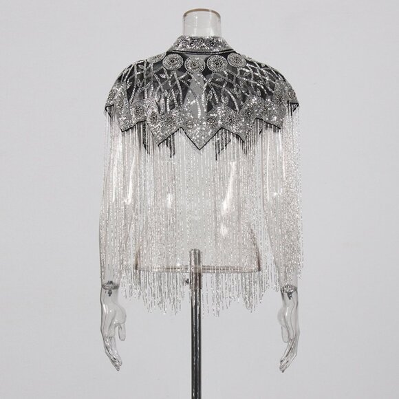 Vintage Style Luxury Beaded Evening Wrap - Tassel Cape Jacket - Picture 6 of 13